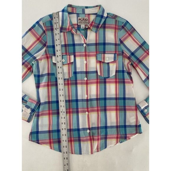 Old Navy Women’s Plaid Lightweight Collared Button Up Blouse Sz Medium - Picture 9 of 10
